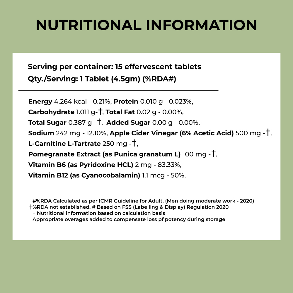 nutritional information of apple cider vinegar tablets